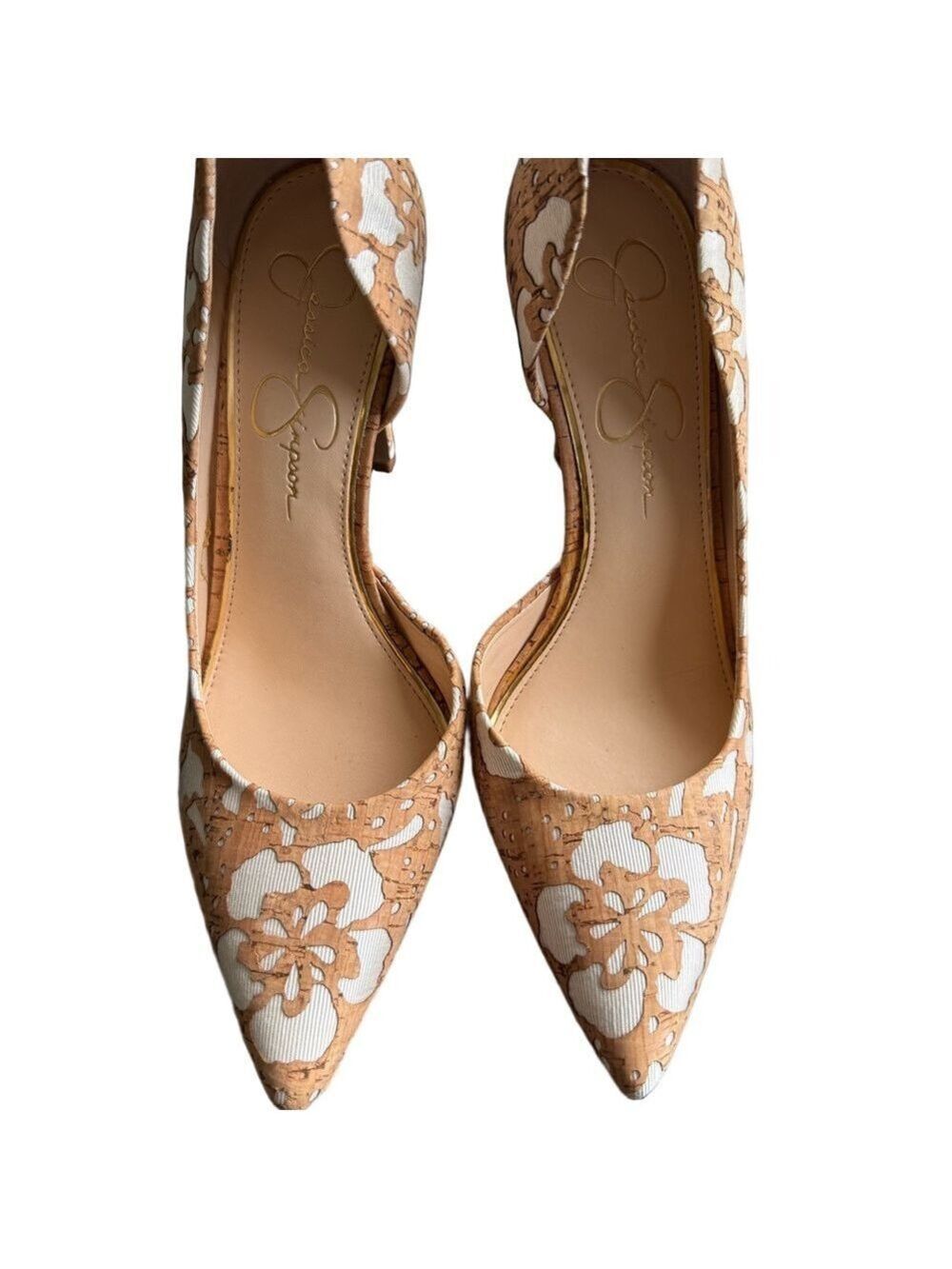 Jessica Simpson JS-Claudette Natural/White Floral Laser Cork Heels “SZ8M. NIB